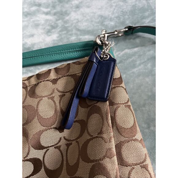 COACH Turquoise & Brown Park Signature Handbag PARK SIGNATURE HOBO F23279 - Picture 7 of 7